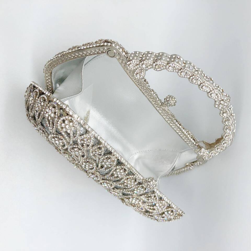 Túi clutch nữ đính kim cương hoa đuôi phượng xách tay dạ tiệc — Nền vàng kim cương trắng, Màu bạc, Cá tính đặt làm chi tiết 10