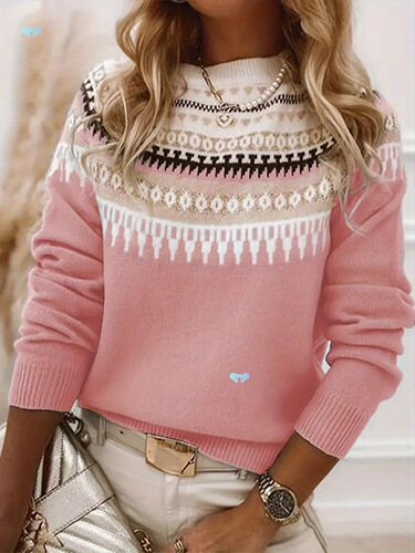 Women's Geometric Pattern Crew Neck Pullover Smooth