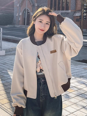 卫衣外套女2025春秋款女新款棒球服短款美式撞色街头休闲夹克上衣