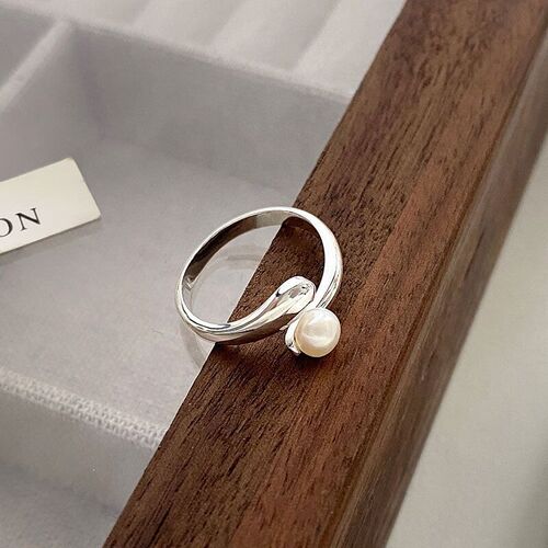S925 Pure Silver French Lightweight Luxury Personality Pearl Ring for Women, Simple and Fashionable, Index Finger Ring, Unique Open Ring