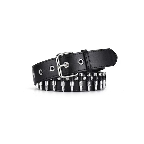 New Cross-border American Fashion Bullet Head Embossed Belt for Women, Personality Punk Decorative Pants Belt, Ins Direct Sale Manufacturer