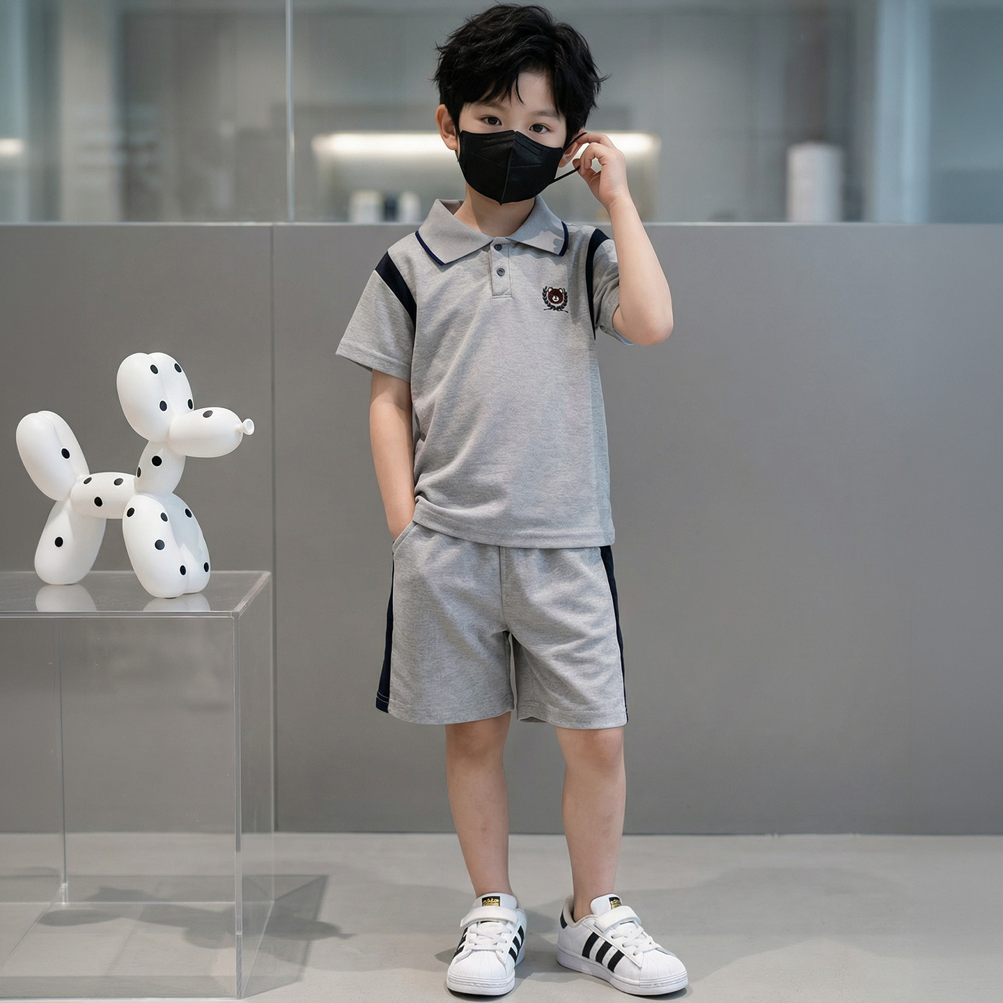 Set de mangas cortas para niños de verano nuevo polo para niños deportivo de dos piezas set de niños de verano pantalones cortos ropa infantil al por mayor image 10