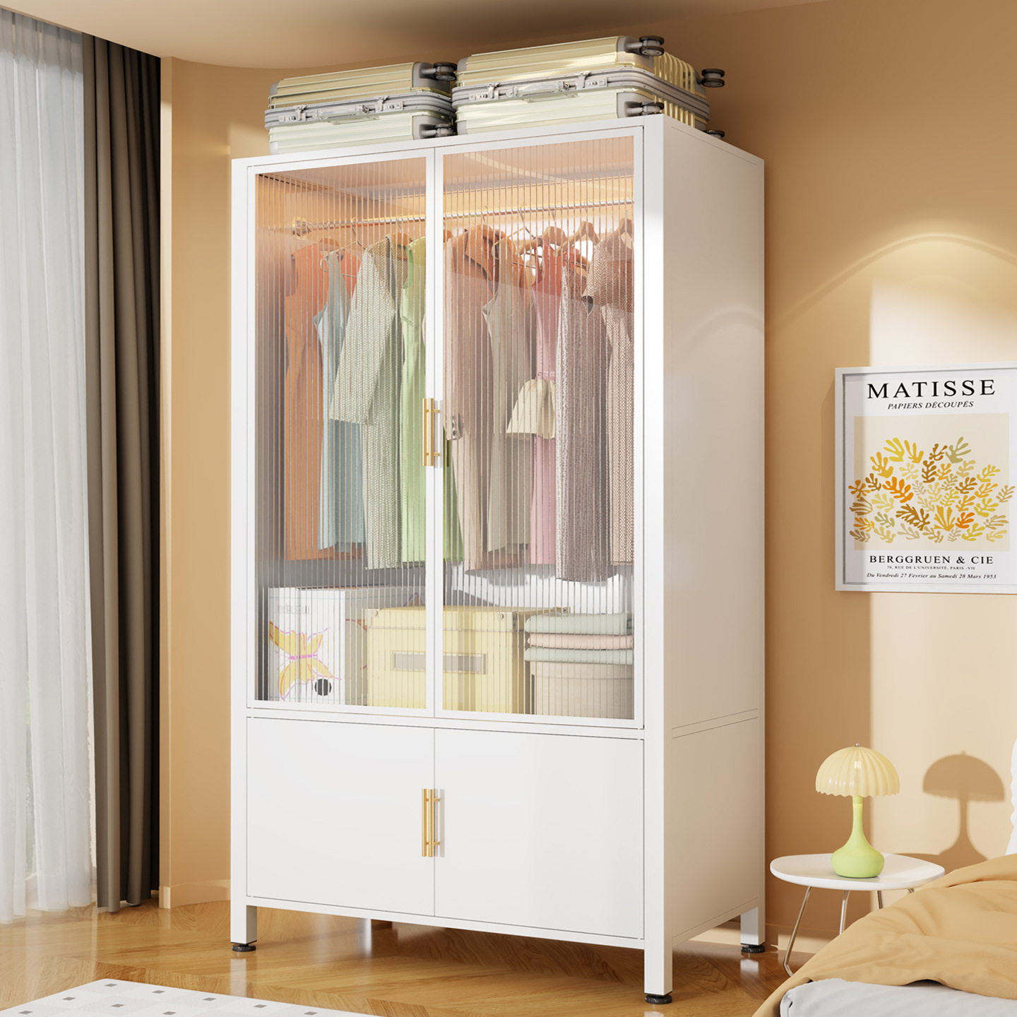 Steel Wardrobe Bedroom Home Rental Dustproof Iron Metal Wardrobe Rack Baby Wardrobe Storage Cabinet with Door