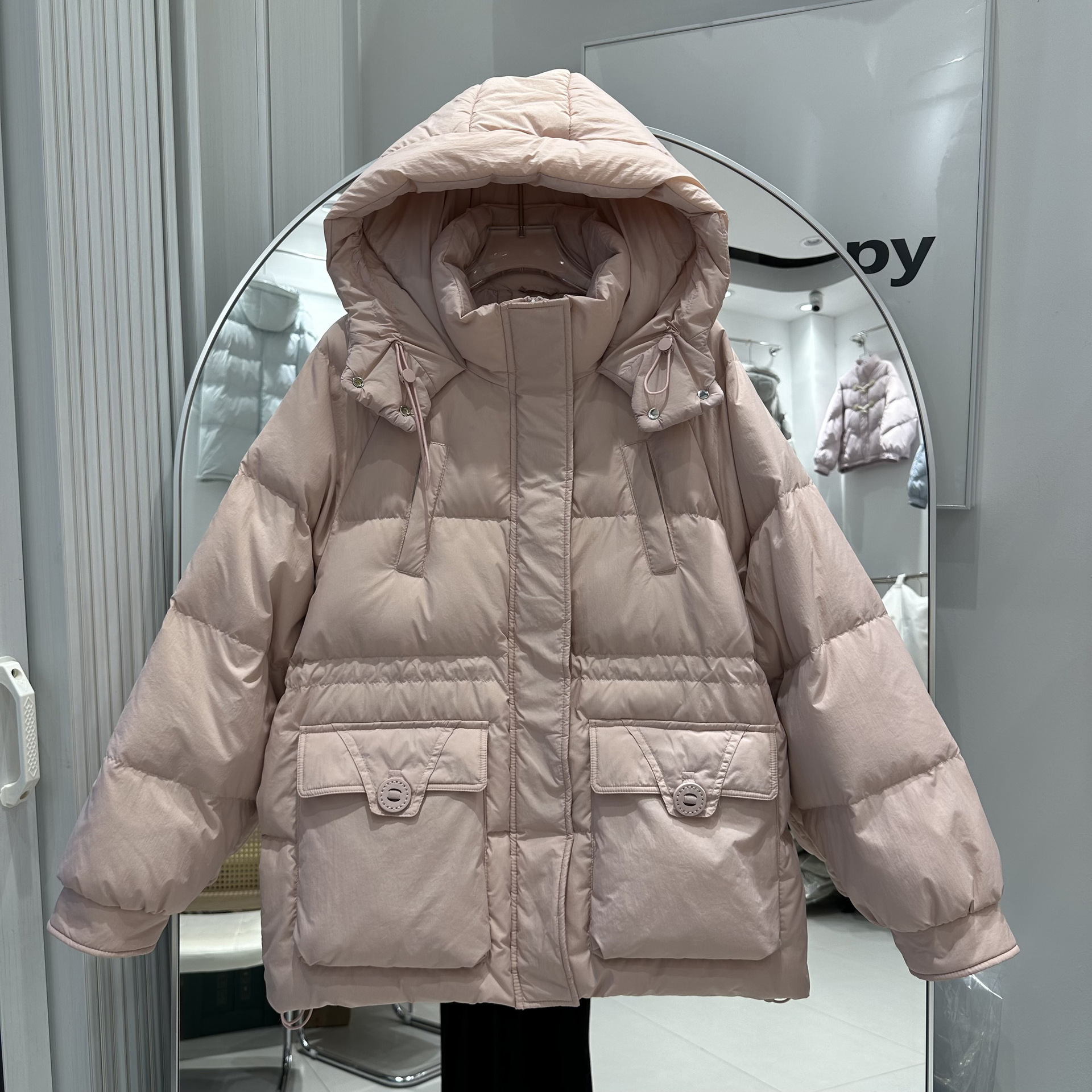 秋冬新款羽绒服女短款韩版连帽加厚小个子时尚白鸭绒收腰外套黄色