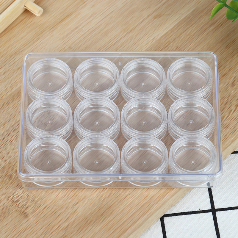厂家批发3克美甲小圆瓶12只装组合饰品盒膏霜瓶眼霜盒化妆品瓶