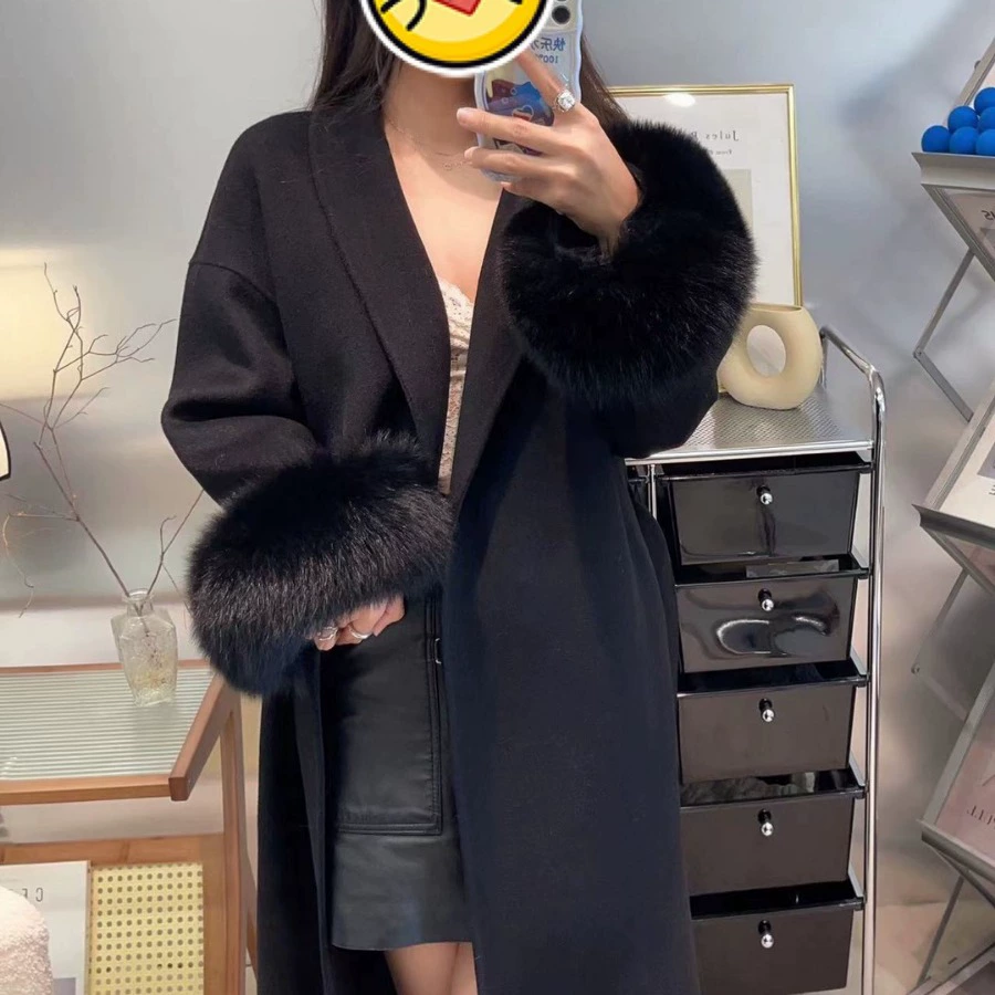 Популярное онлайн-2023 Новое двустороннее шерстяное пальто, Длинное свободное повседневное шерстяное пальто в Корейском стиле в наличии