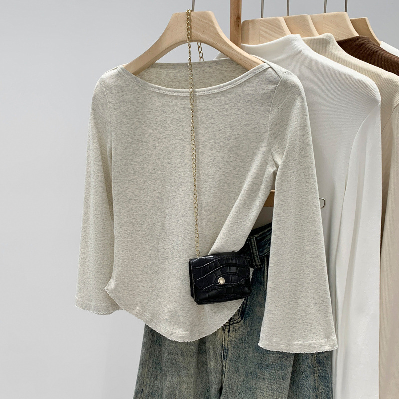 Korean-Style Super Stylish Boat Neck Lace Short Inner Layering Top for Women, Autumn and Winter 2025 New Model for Petite Figures