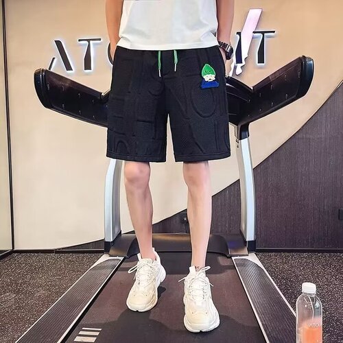 Tide brand cartoon embroidery shorts for men - summer new men's personalized letter imprint sports casual five-pocket straight-leg pants