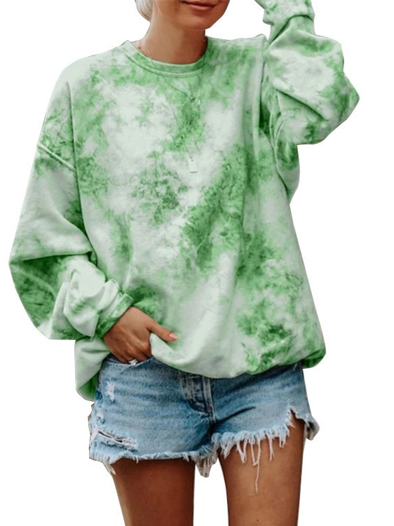Europa y Estados Unidos primavera y verano nuevo traje de impresión de teñido anudado suelto manga larga servicio a domicilio camiseta suéter comercio exterior transfronterizo