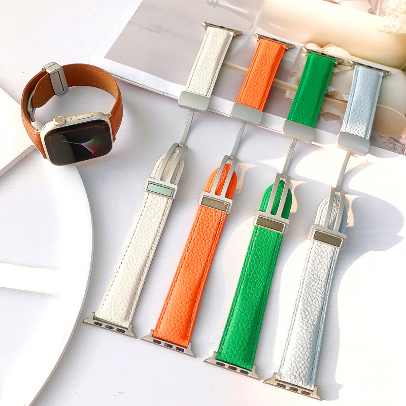 Apple Watch第1～11世代/Ultra3/SE3対応 ライチ柄折りたたみ式マグネットバックル時計バンド|undefined