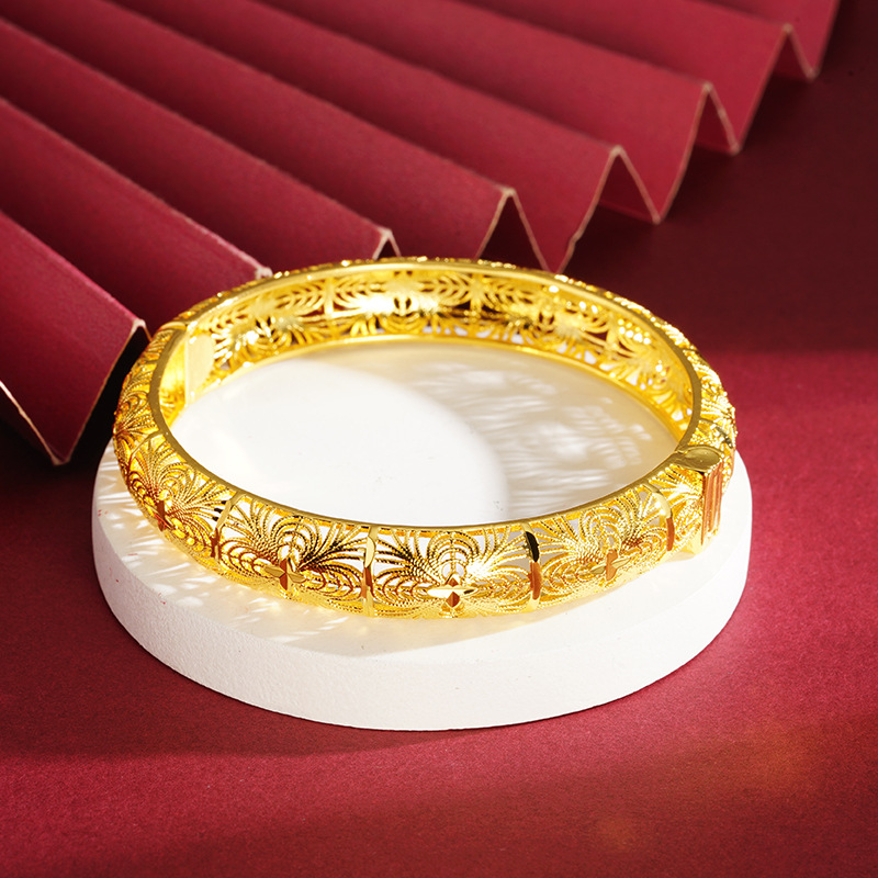 Oro seda tallada hebilla pulsera antigua herencia pulsera cobre aleación todo partido estilo chino joyería suministro al por mayor