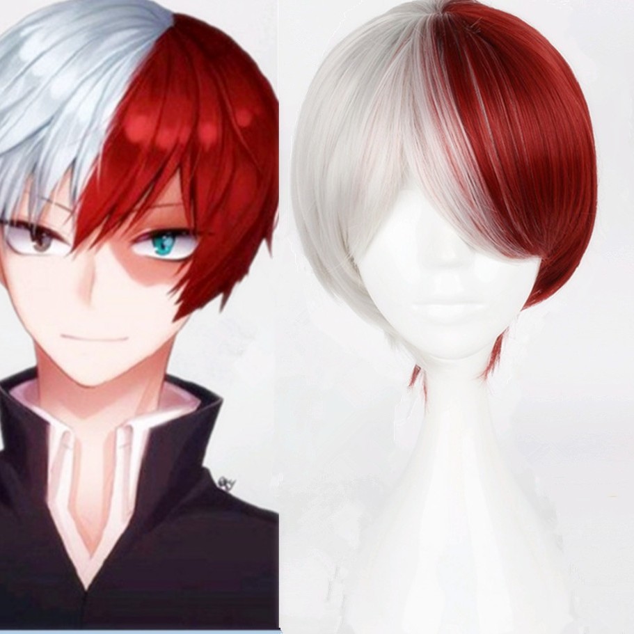 英雄学院 轰焦冻 红白拼色cosplay假发 红白动漫假发装扮道具
