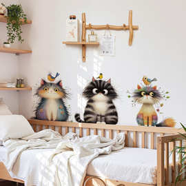 卡通毛绒猫咪背景墙贴画橱窗玻璃房门贴画可移除自粘墙画 39050