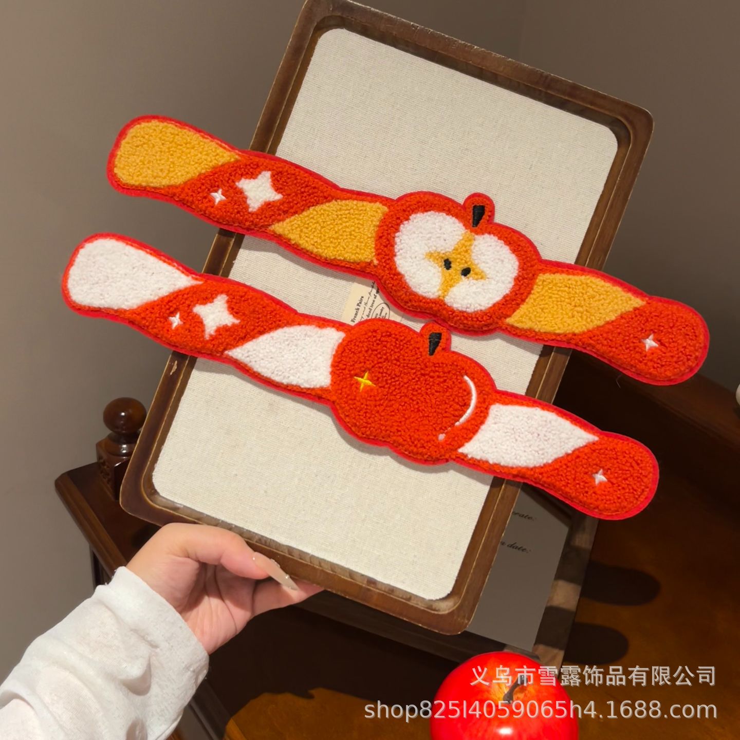 Cute Apple Magic Hair Stickers Plush Cartoon Bangs Stickers for Girls, Hair Fixing Magic Tape for Side Hair Styling