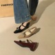 761-H130 Mary Jane women's shoes with a pointed rhinestone bow and a raised height inside, featuring a flat heel and commuting style