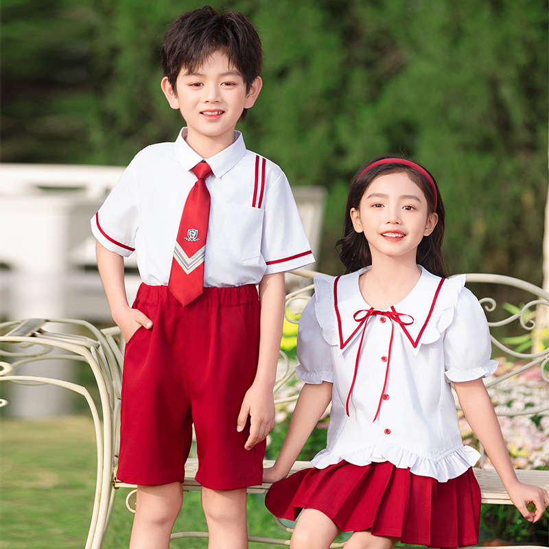 Preschool summer uniform for June 1st choir dress for boys and girls, red belt dress school uniform performance suit set for primary school students