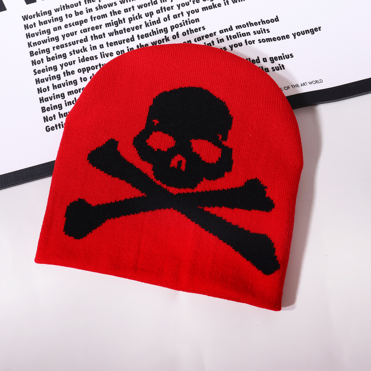 Unisex Y2K Gothic skull pattern jacquard knit hat outdoor warm personality casual_voghion.com