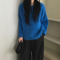 韩国毛茸茸仿浣熊绒软糯套头毛衣女秋冬新款宽松慵懒风针织衫上衣