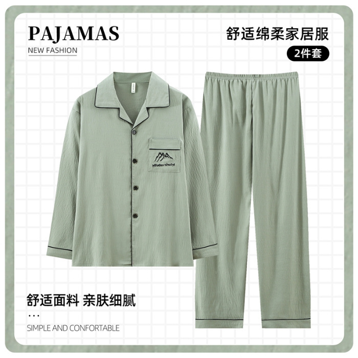 2025 otoño de algodón de punto cardigan con solapa mangas largas pantalones largos pijamas para hombres ropa casera casual simple de mediana edad al por mayor