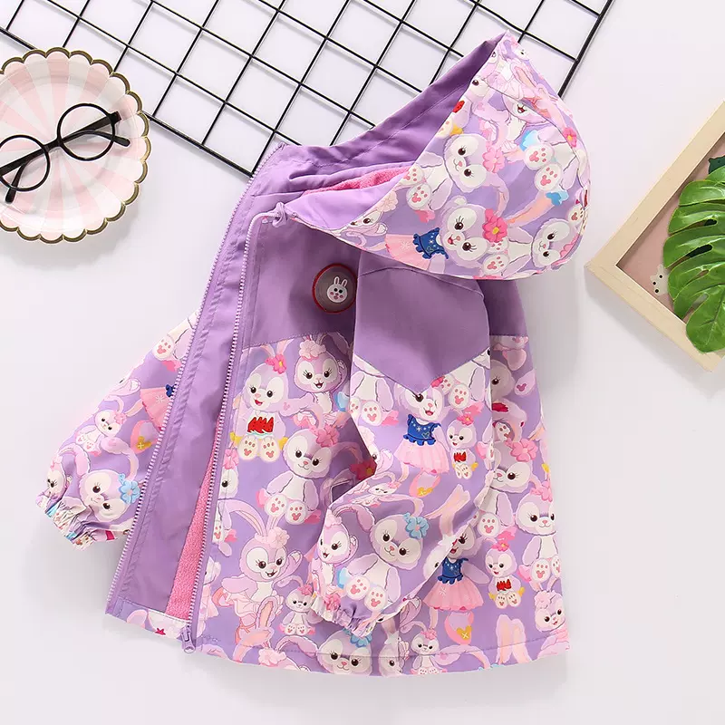 女童春秋装冲锋衣外套2025新款儿童春秋款加绒加厚连帽防风上衣潮