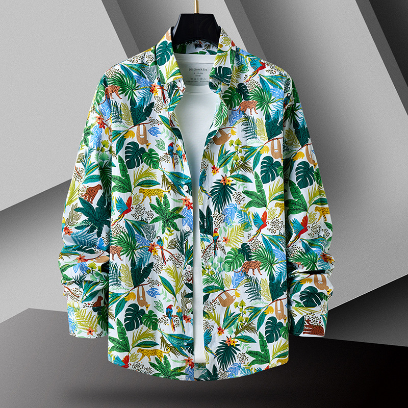 Plus-Size Spring and Autumn Tropical Print Men's Shirt, Trendy Influencer Style Floral Shirt, Hawaiian Style Vacation Casual Wear Plus-Size Spring and Autumn Tropical Print Men's Shirt, Trendy Influencer Style Floral Shirt, Hawaiian Style Vacation Casual Wear