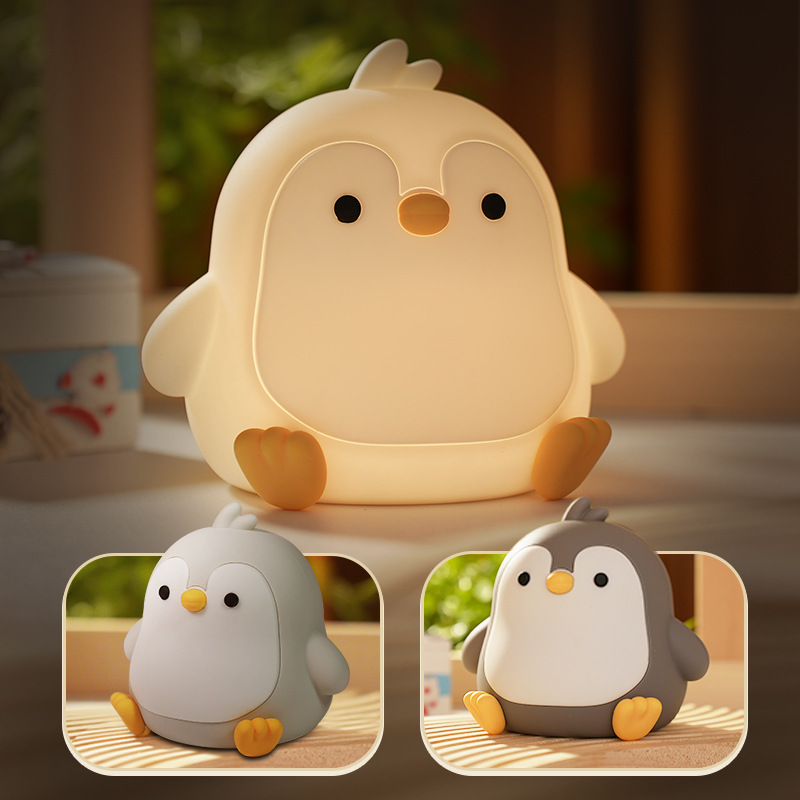 Lampada antistress a forma di pinguino con tocco, batteria a lunga durata, sensore intelligente, luce notturna ambientale ricaricabile in silicone._voghion.com