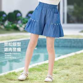 中大童女孩时髦韩系休闲裤女童夏季新款洋气百搭学院风短裤夏装