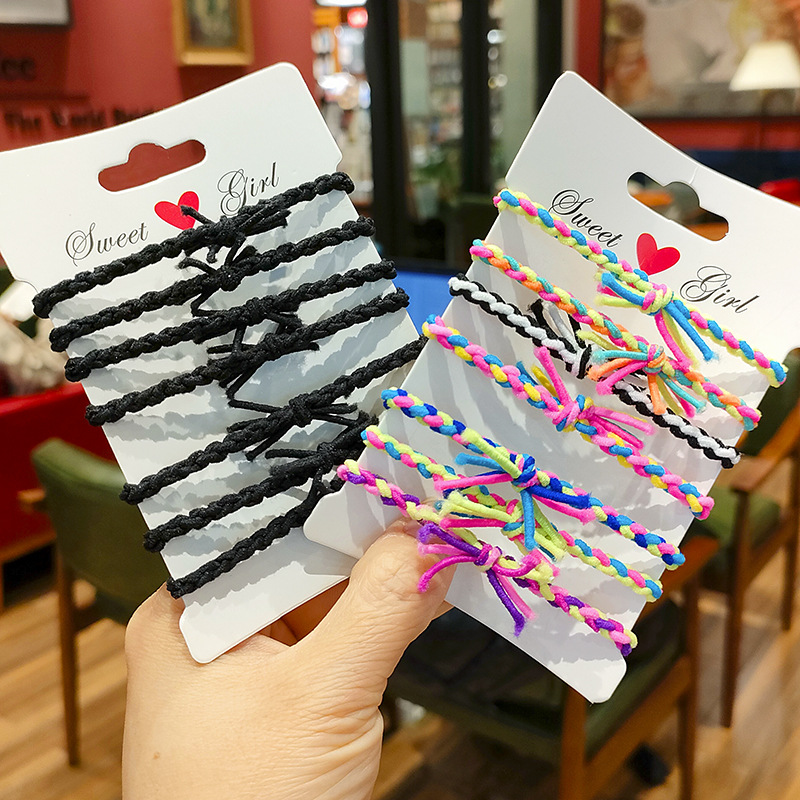 韩版新款发饰高弹皮筋拼色麻花编织打结超弹力发圈摆地摊头饰货源|ru