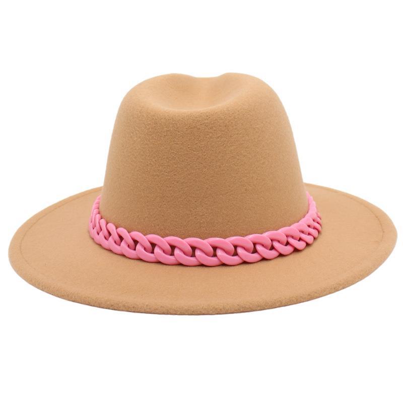 Unisex Gender Chain Design Unisex British Style Color Block Chain Chain Big Eaves Fedora Hat