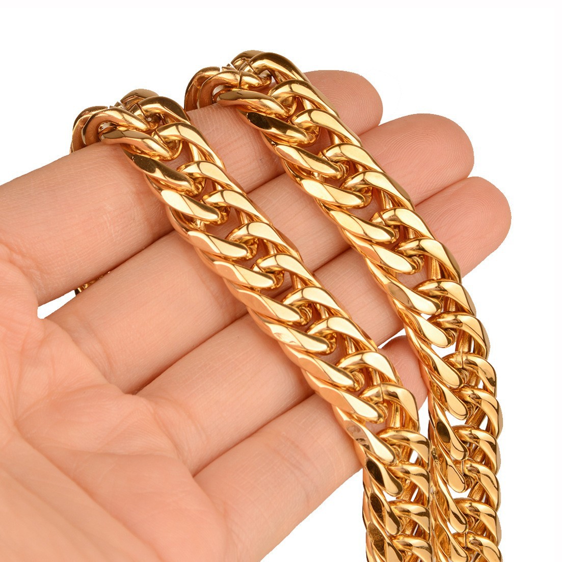 Men's Titanium Cuban Link Bracelet Thick Double Buckle Polished_voghion.com