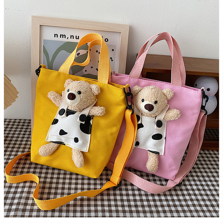 Japanese-style InS-style cute cartoon bear doll, girl student canvas crossbody bag, funny and unique single-shoulder bag undefined