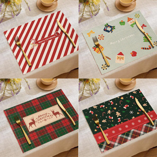 Cross-Border Holiday Decoration Linen Table Mats Christmas Placemats Non-Slip Mats Cross-Border Foreign Trade Tableware Insulation Mats Wholesale