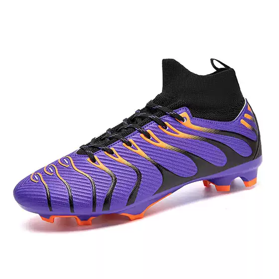 2284 Soccer Cleats Mid-High Top Sock Collar Slip-On Leather FG/HG/TF Athletic Shoes for Men & Women