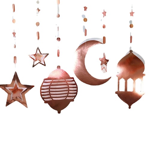 Lantern, star, moon, hanging decoration, plain laser silver paper string, floral garland, shop window, hotel lobby decoration