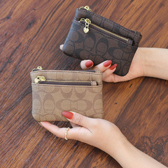 European and American soft leather coin purse three zipper women's printed wallet small and exquisite high-end zipper wallet wallet handbag