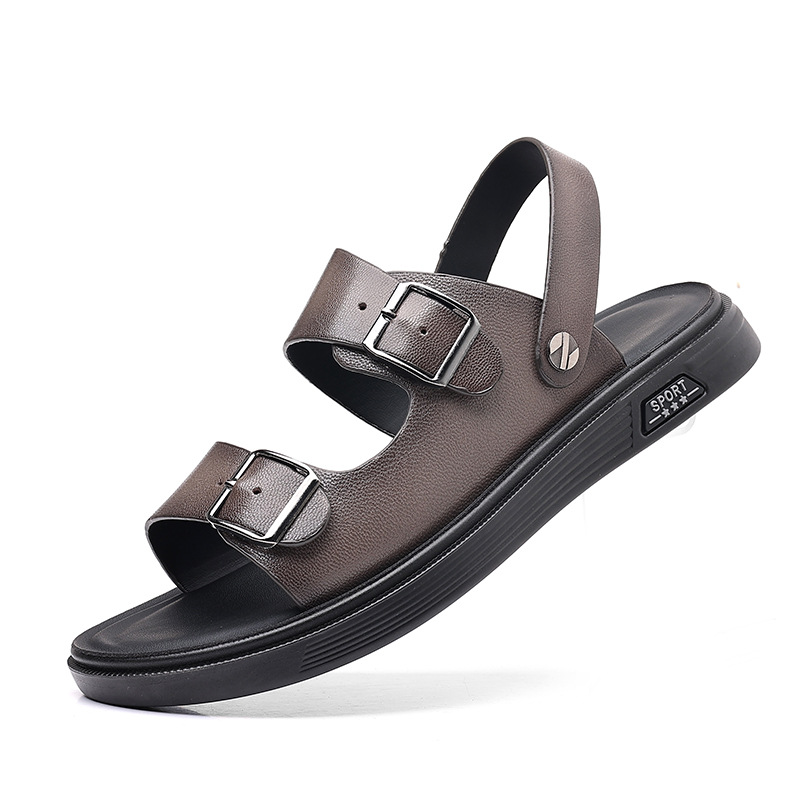 Sandalias de hombre de piel de oveja de primera capa, estilo nuevo de verano, exterior de cuero genuino, zapatos de playa transpirables, sandalias de cuero casuales, pantuflas, zapatos para hombre