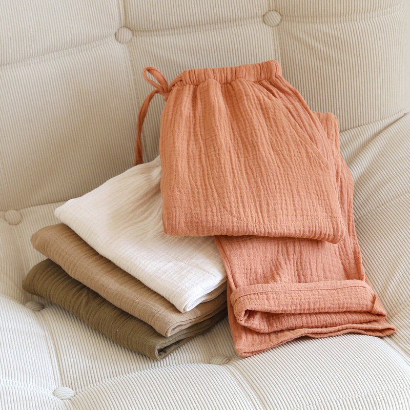 Cotton Pajamas Double-Layer Pure Cotton Gauze Pajamas Women's Pants Spring & Fall Retro Loose Straight Home Pants Can Be Worn Outside Cotton Pajamas Double-Layer Pure Cotton Gauze Pajamas Women's Pants Spring & Fall Retro Loose Straight Home Pants Can Be Worn Outside