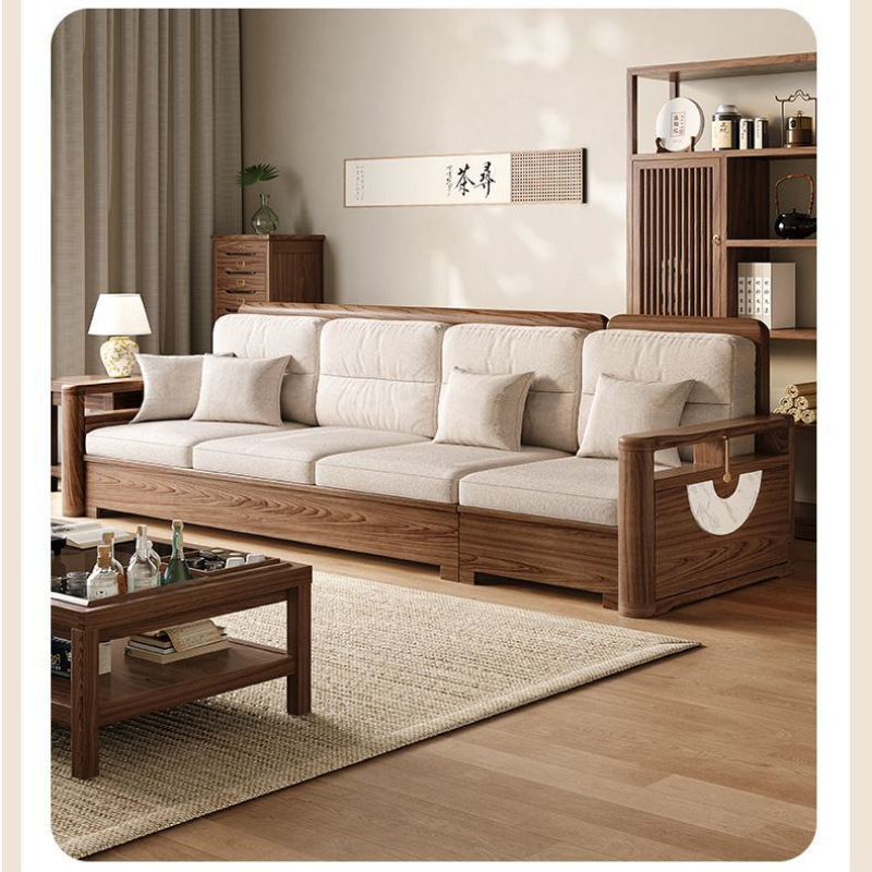 Modern New Chinese Style Ash Solid Wood Living Room Sofa Simple Combination Small Apartment Winter and Summer High Box Dual-Purpose Storage Furniture