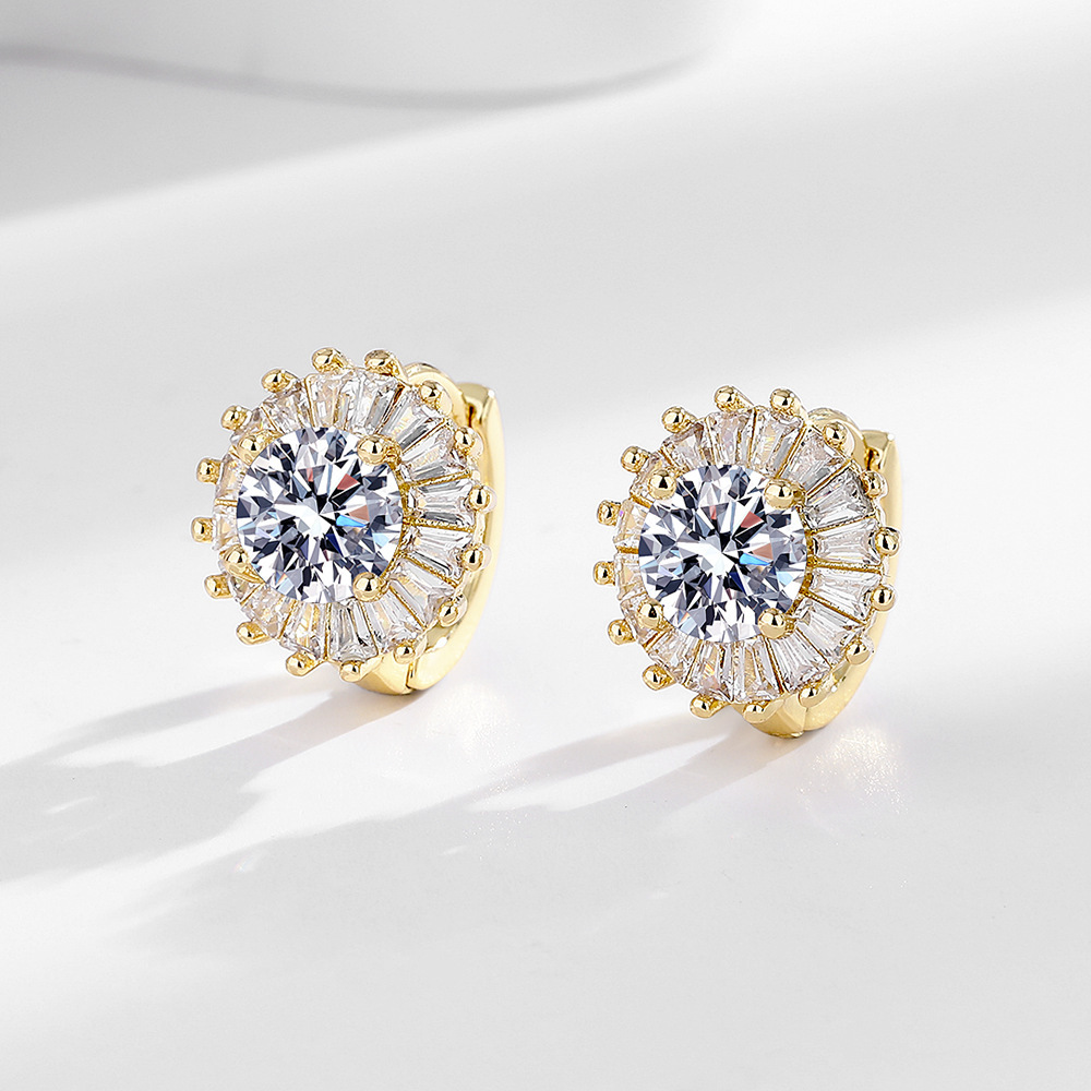 7g Weight Copper Ear Needle Material Zircon Inlay Material 1 Pair Elegant Modern Style Geometric Plating Copper Zircon Earrings