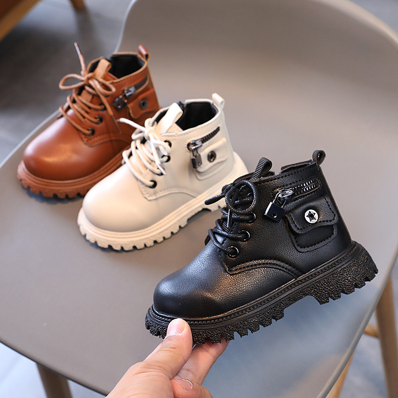 2023 Autumn/Winter New Girl's Martens Boots Children's Soft Sole Leather Boots Baby Shoes Low Top Short Boots Boy's Shoes