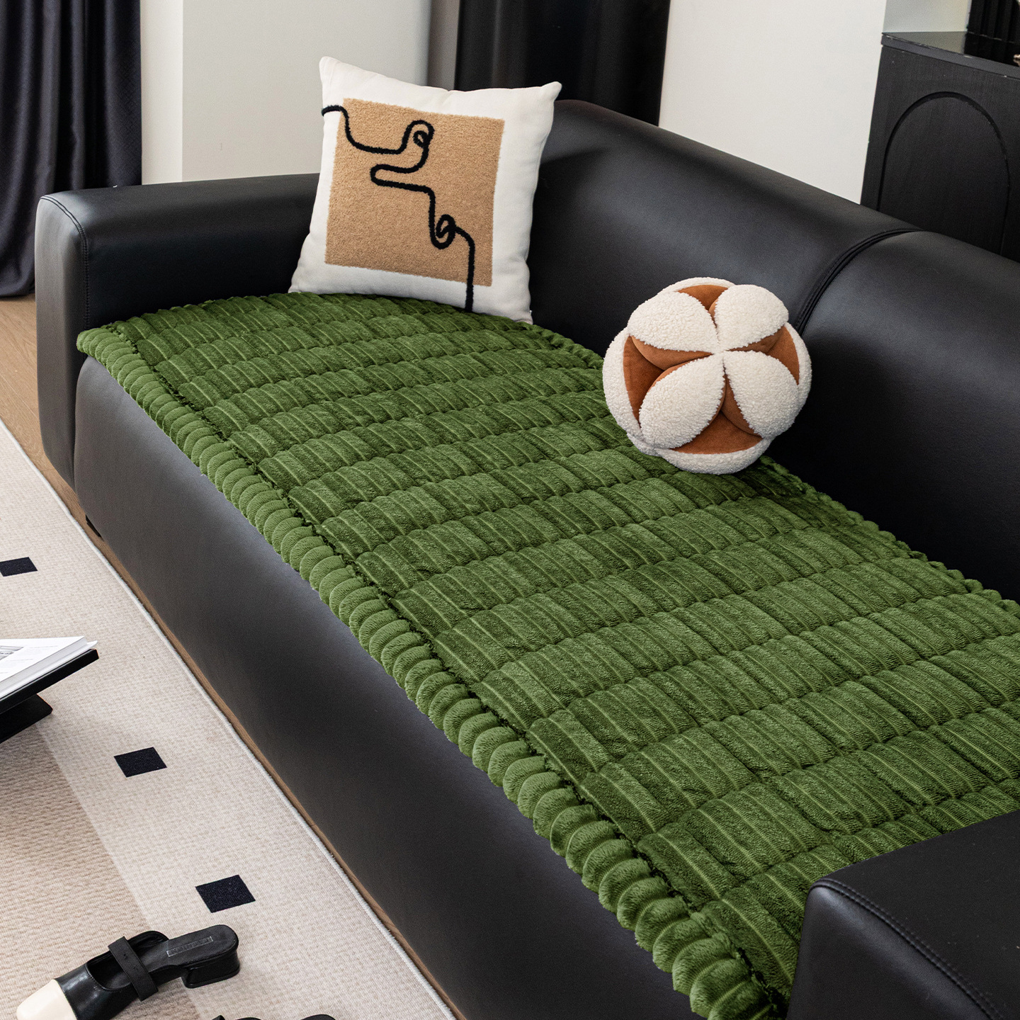 Almohadilla de sofá de terciopelo de sueño - verde oscuro