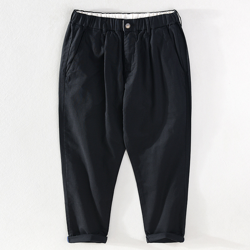 Harlan pants men's linen cropped pants with elastic waist and linen material, casual cotton and linen breathable straight leg pants_voghion.com