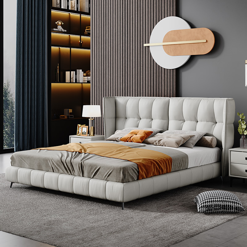 Italian minimalist leather bed modern simple master bedroom 1.8 meters Nordic luxury designer small apartment double leather bed 