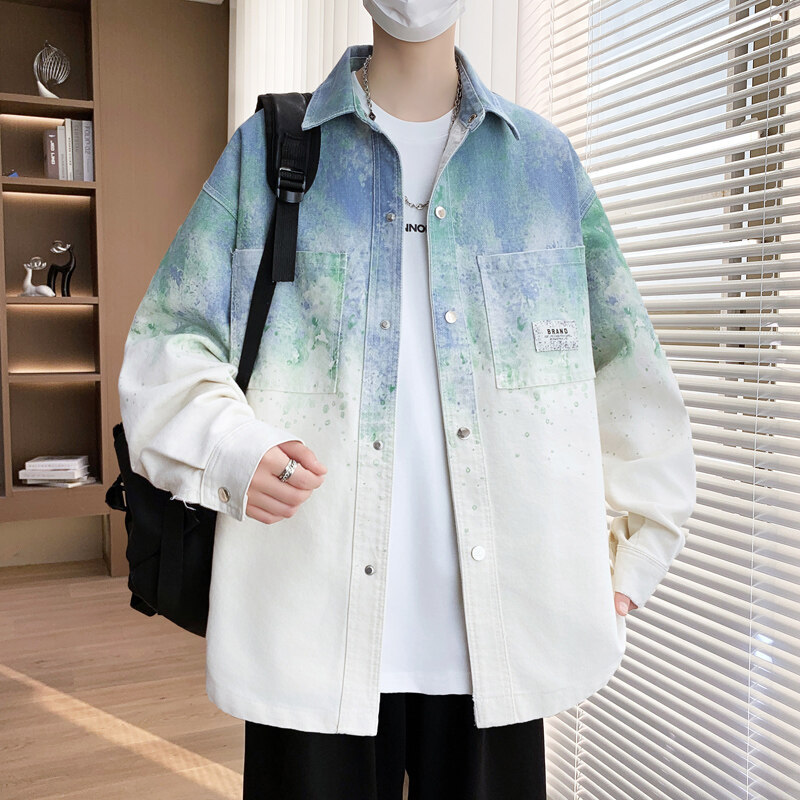 봄, 가을 남성용 긴팔 셔츠, 청소년 트렌디한 루즈한 대형 핸섬 셔츠, 중, 고등학생을 위한 다용도 재킷