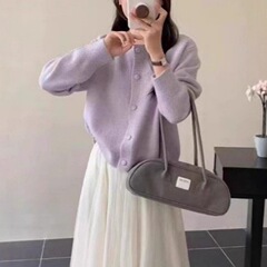 韩系设计感针织开衫女装秋冬季新款圆领慵懒风气质软糯毛衣外套女