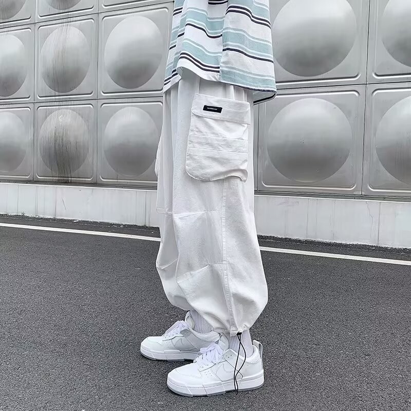 2025 Cross-Border Supply Military Green Japanese Style Retro Cargo Pants Men's Summer Thin Leg-Tie Bloomers American Pants Trendy