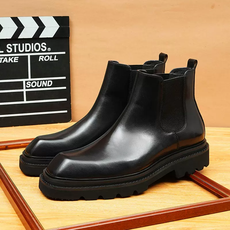 【预售非现货】霸气一片式厚底增高皮靴男士马丁靴商务百搭套脚靴