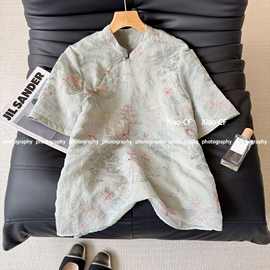 新中式国风斜襟盘扣改良旗袍衬衫女夏季重工刺绣唐装气质茶服小衫