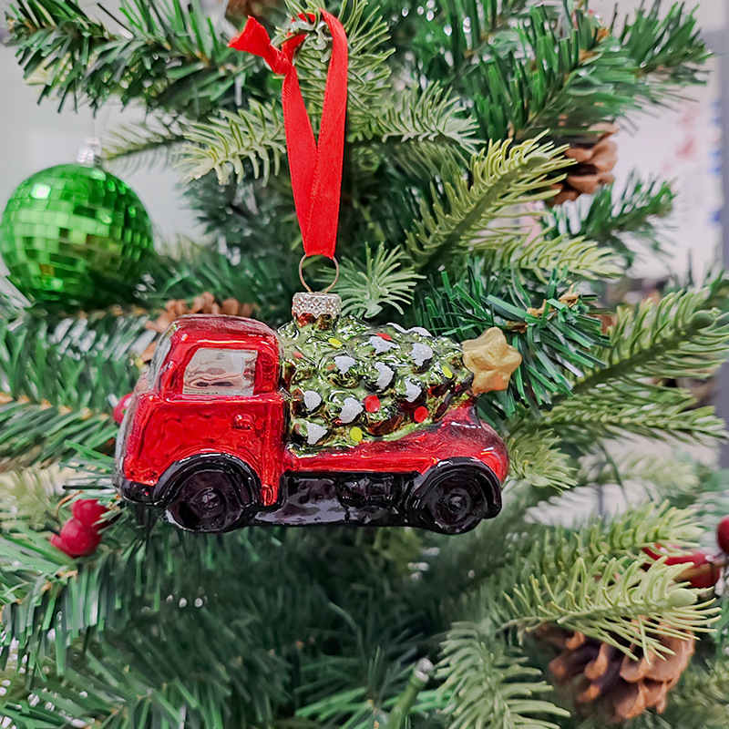 Cross-Border Custom Glass Ornaments Christmas Tree Car Hanging Decorations Car Glass Hanging Ornaments Christmas Decorations Hanging Ornaments