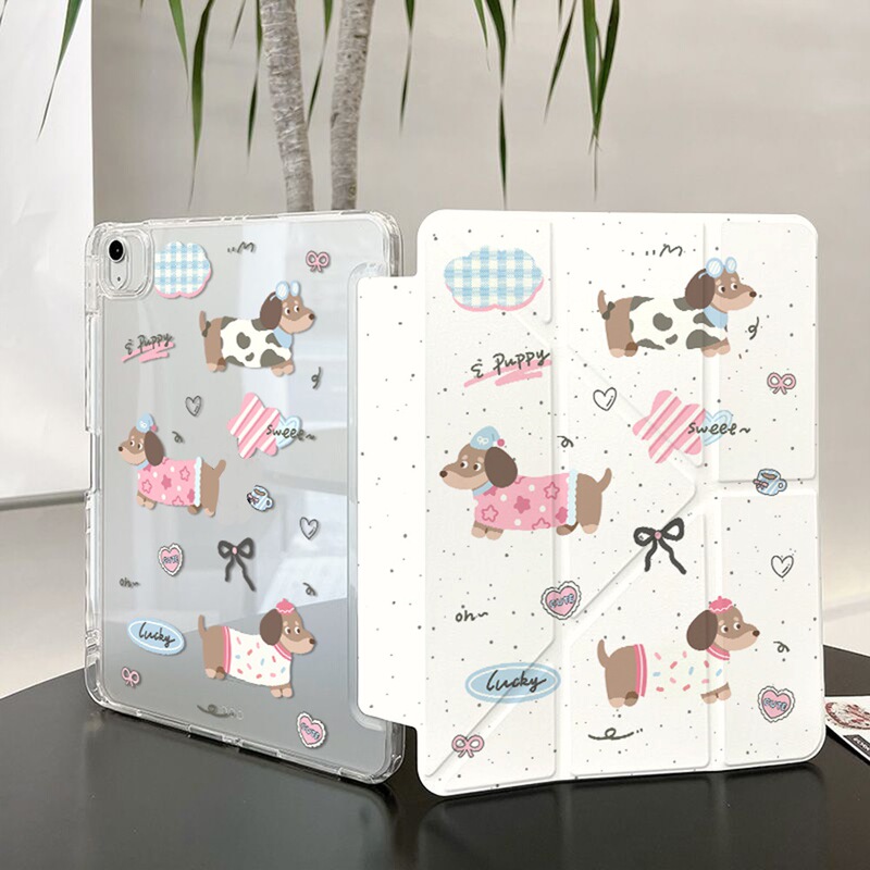Cute Puppy Y-Fold Edge Sticker Protective Case Suitable for iPad 11inch with Pen Slot iPad Pro 13inch Anti-Drop